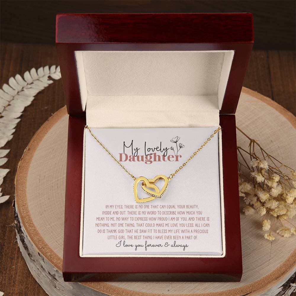 My Lovely Daughter Personalized Interlocking Hearts Necklace - Pink