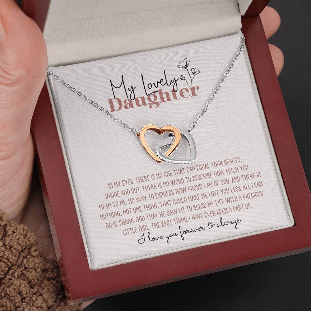 My Lovely Daughter Personalized Interlocking Hearts Necklace - Pink