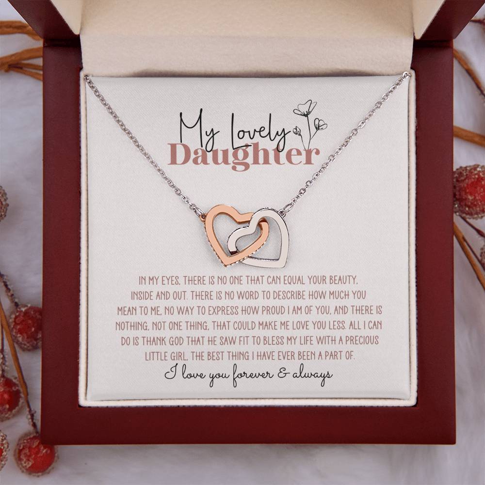 My Lovely Daughter Personalized Interlocking Hearts Necklace - Pink