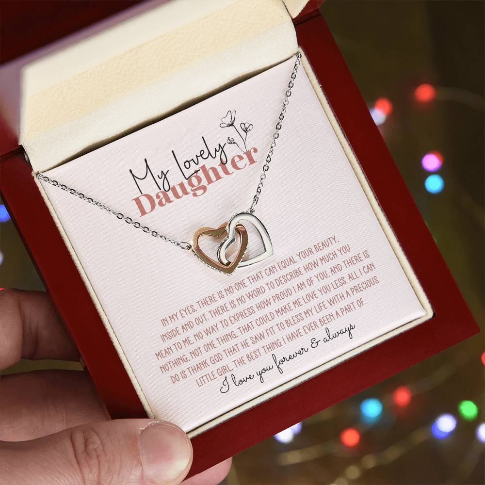 My Lovely Daughter Personalized Interlocking Hearts Necklace - Pink