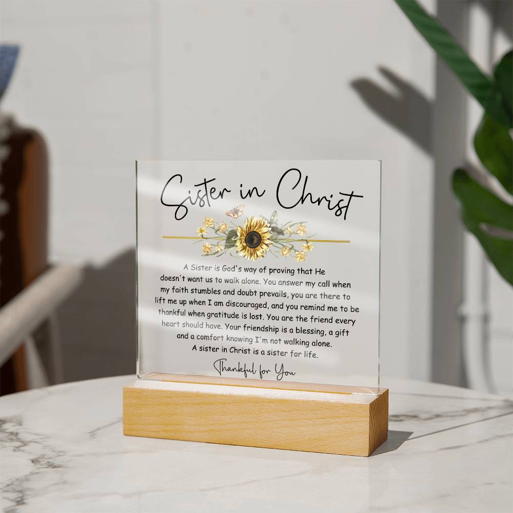 Thankful for You Sister in Christ Sunflower Acrylic Plaque