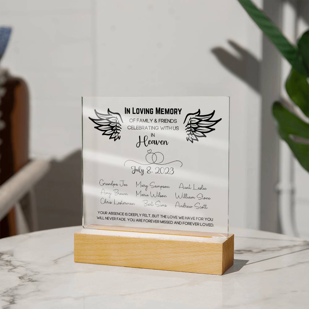 Family & Friends Wedding Table Memorial Plaque - Up to 12 Names