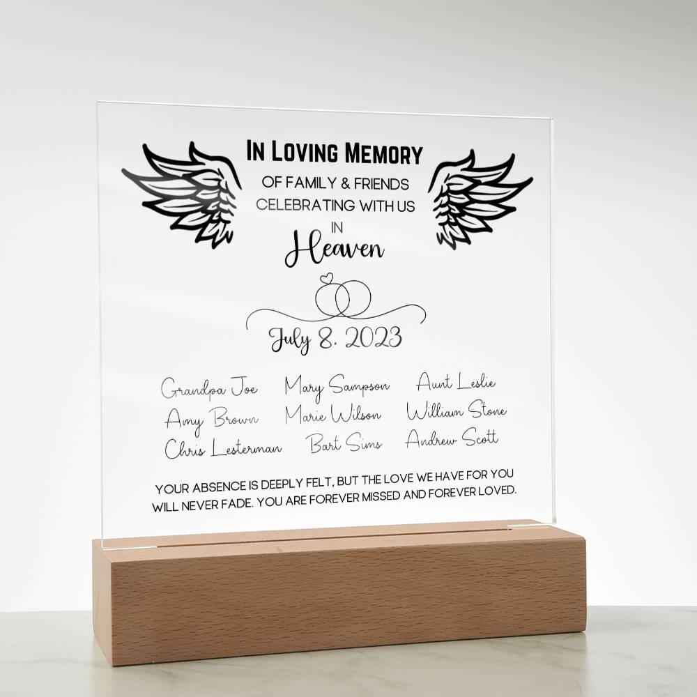 Family & Friends Wedding Table Memorial Plaque - Up to 12 Names