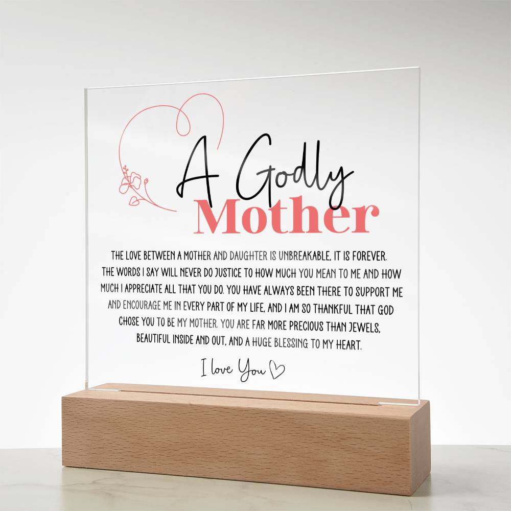 Godly Mother Heartfelt Acrylic Plaque - Pink