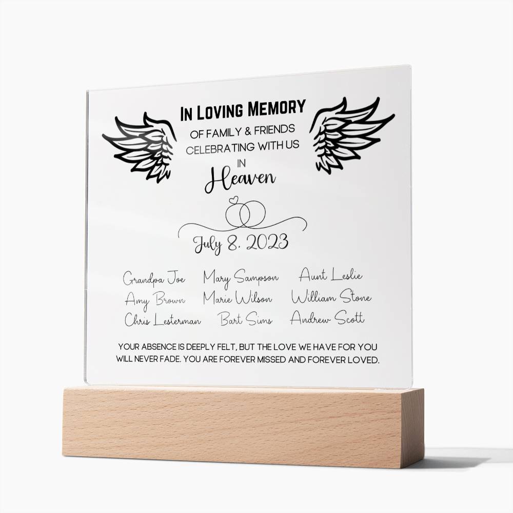 Family & Friends Wedding Table Memorial Plaque - Up to 12 Names