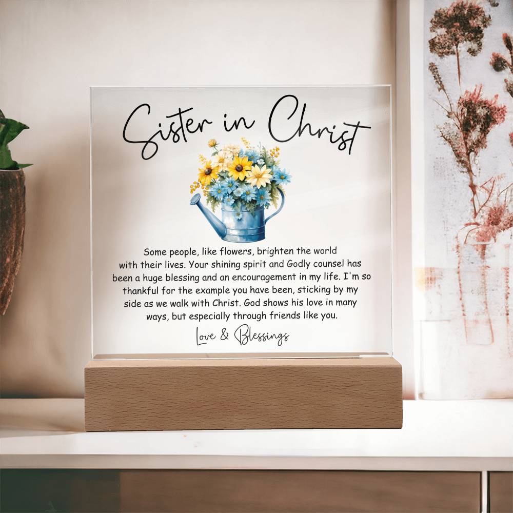 Sister in Christ Blue Floral Christian Friendship Acrylic Plaque
