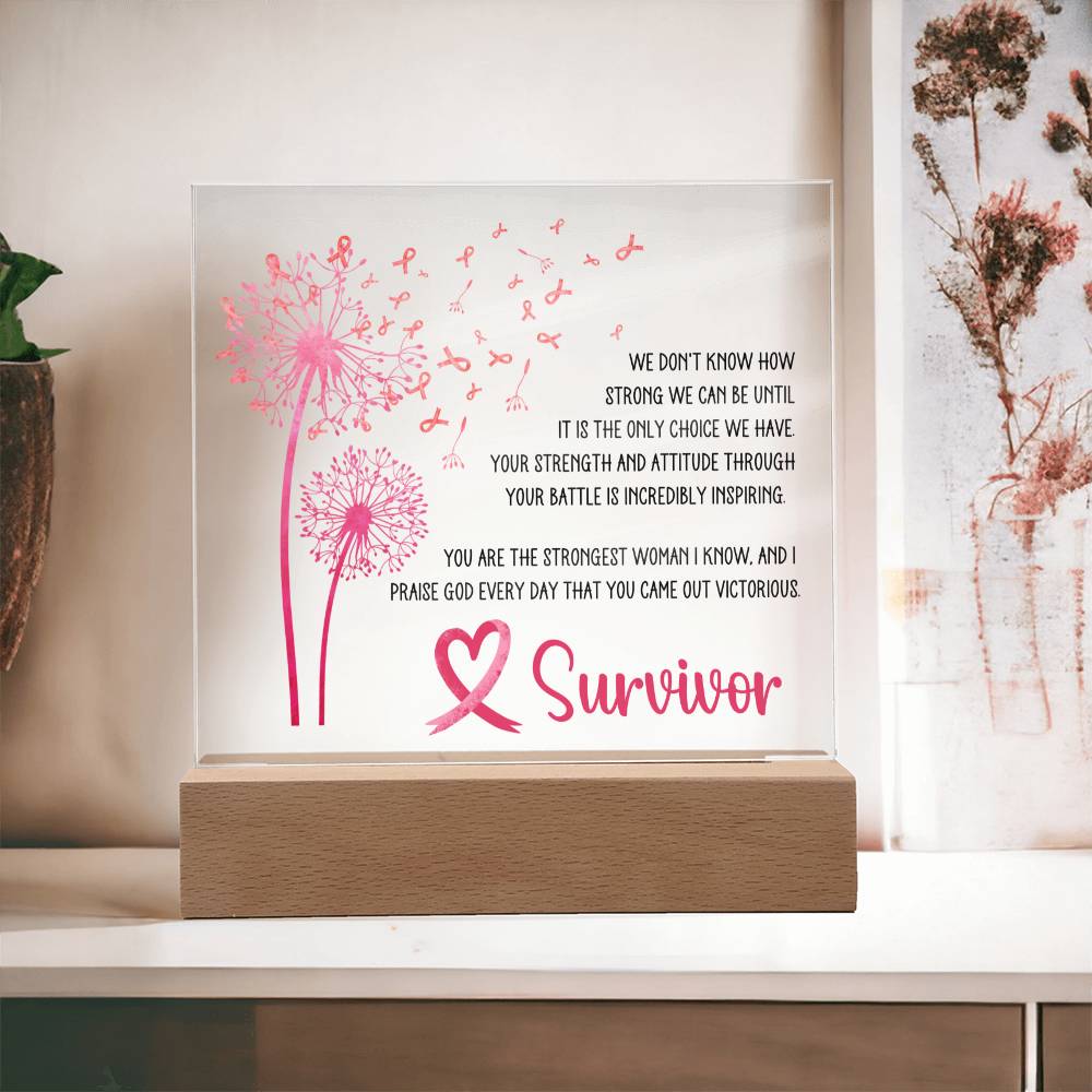 Strongest Woman Breast Cancer Survivor Pink Dandelion Acrylic Plaque