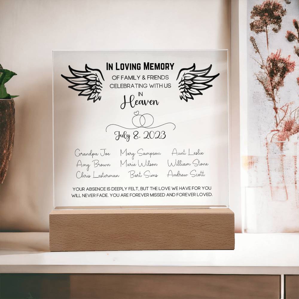 Family & Friends Wedding Table Memorial Plaque - Up to 12 Names
