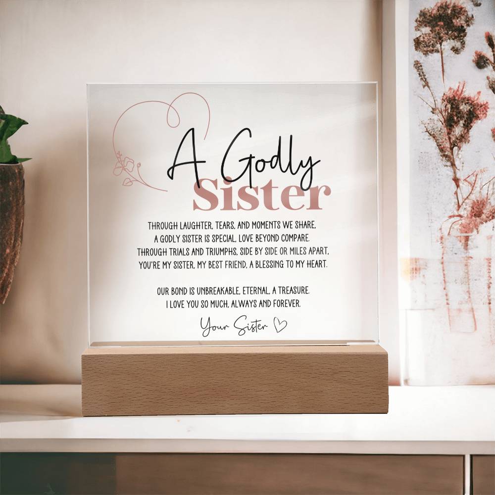 Godly Sister Poem Gift from Sister Acrylic Plaque - Pink