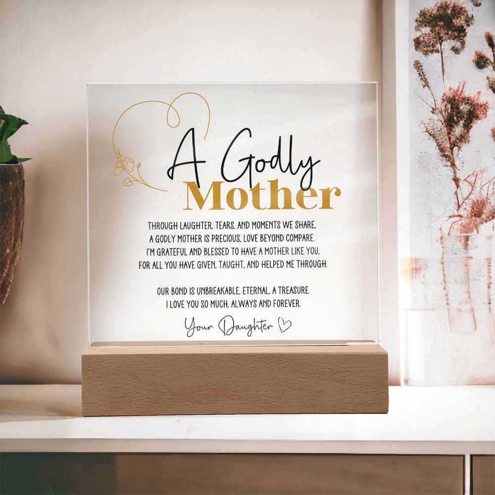 Godly Mother Poem Acrylic Plaque from Daughter - Gold
