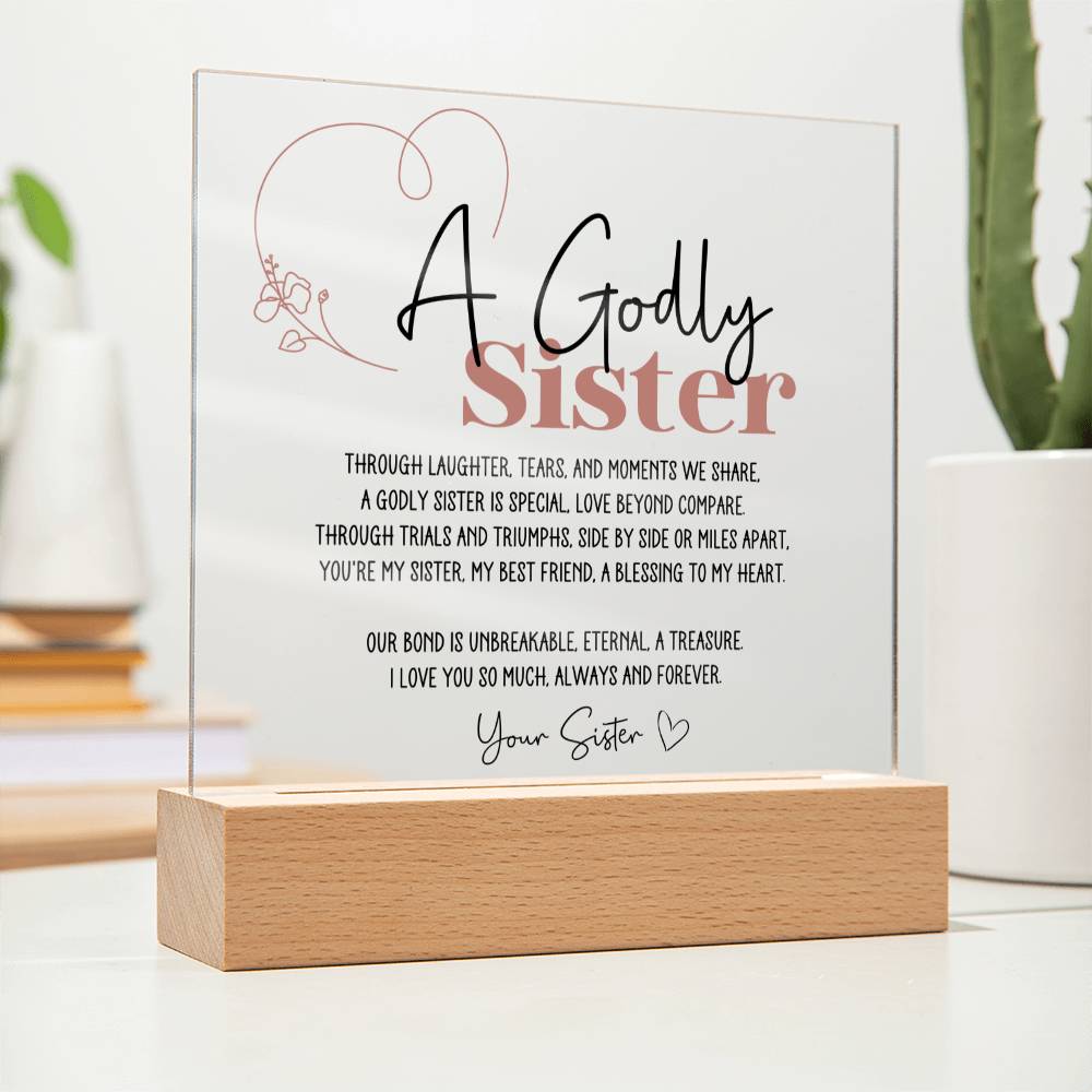 Godly Sister Poem Gift from Sister Acrylic Plaque - Pink