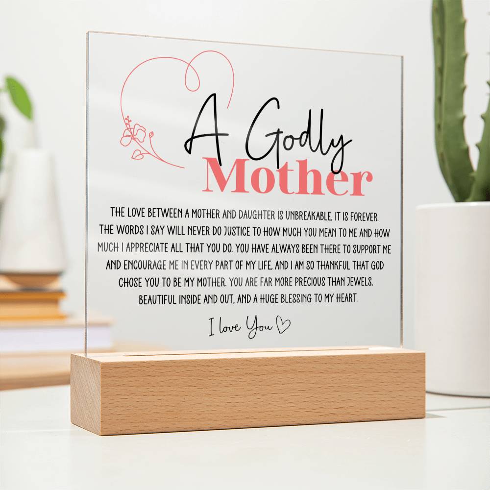 Godly Mother Heartfelt Acrylic Plaque - Pink