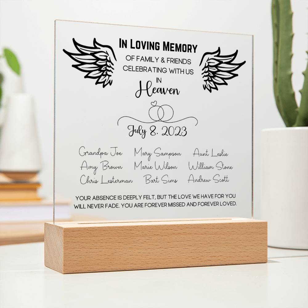 Family & Friends Wedding Table Memorial Plaque - Up to 12 Names