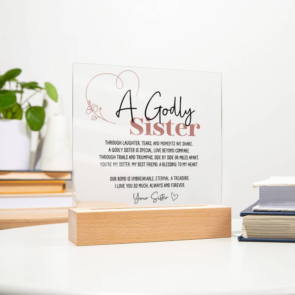 Godly Sister Poem Gift from Sister Acrylic Plaque - Pink