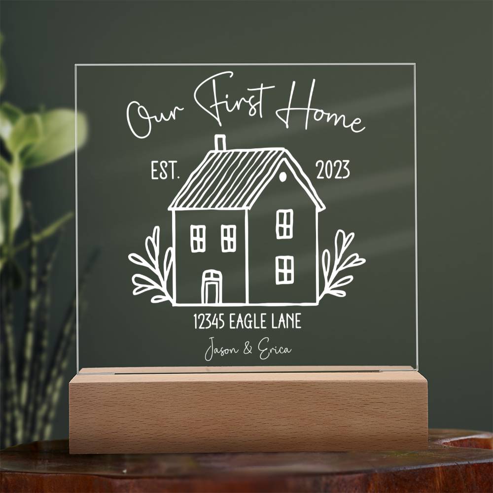 Our First Home Personalized Acrylic Plaque - White