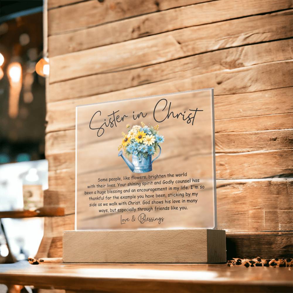 Sister in Christ Blue Floral Christian Friendship Acrylic Plaque