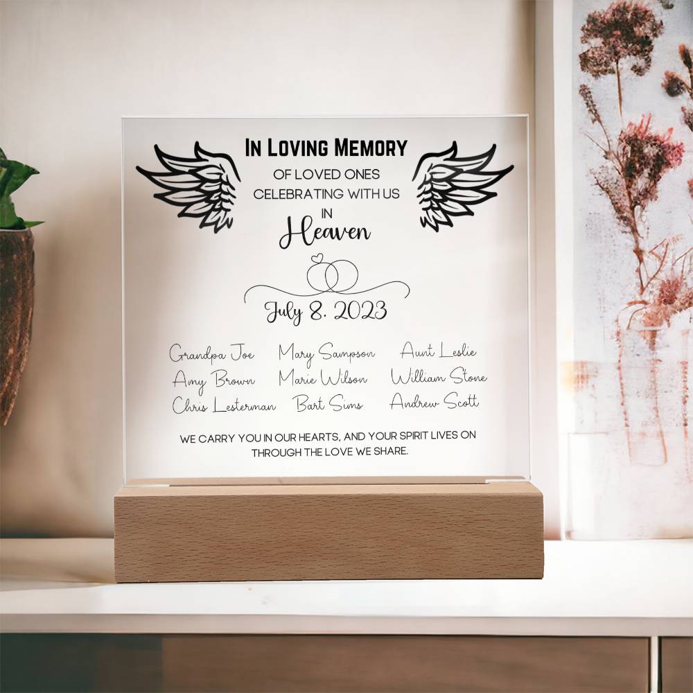Wedding Table Memorial Plaque for Celebrations - Up to 12 Names