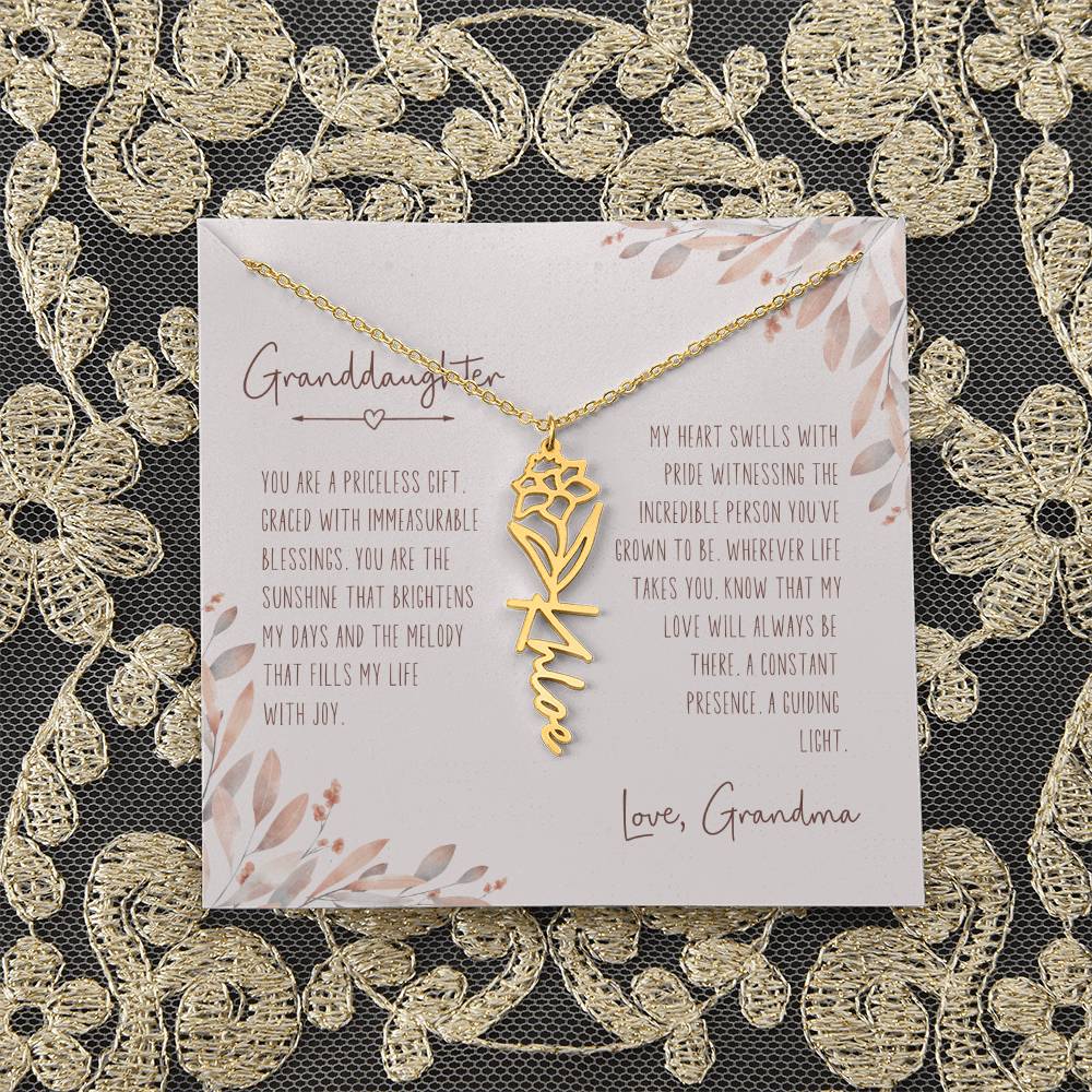 Personalized Granddaughter Birth Month Flower Necklace, Gold Birth Flower Necklace, Personalized Granddaughter Gift from Grandma, Birth Flower Jewelry