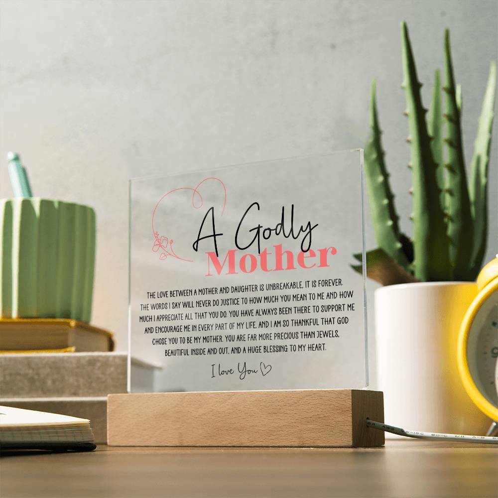 Godly Mother Heartfelt Acrylic Plaque - Pink