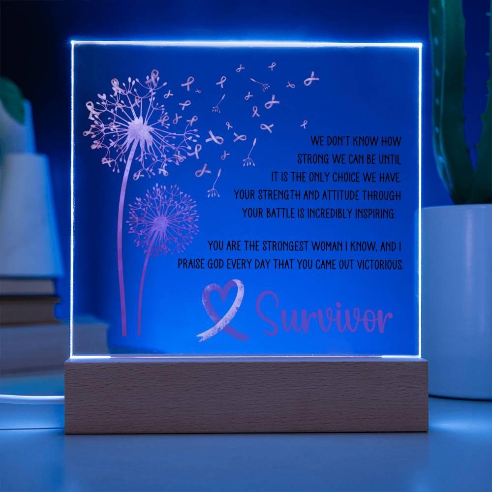 Strongest Woman Breast Cancer Survivor Pink Dandelion Acrylic Plaque