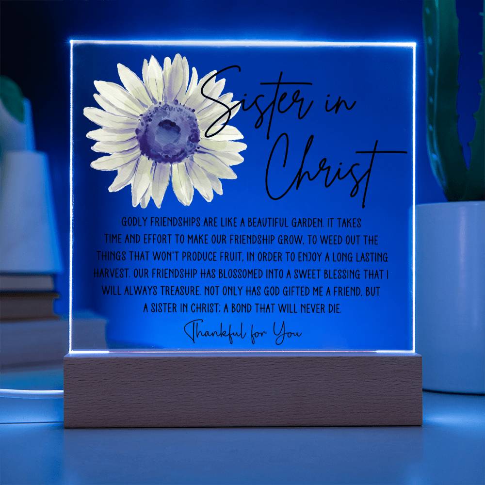 Sister in Christ Sunflower Friendship Square Acrylic Plaque