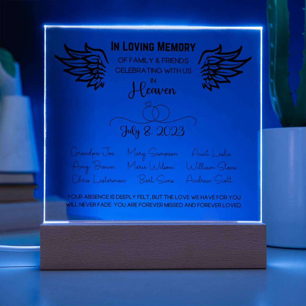 Family & Friends Wedding Table Memorial Plaque - Up to 12 Names