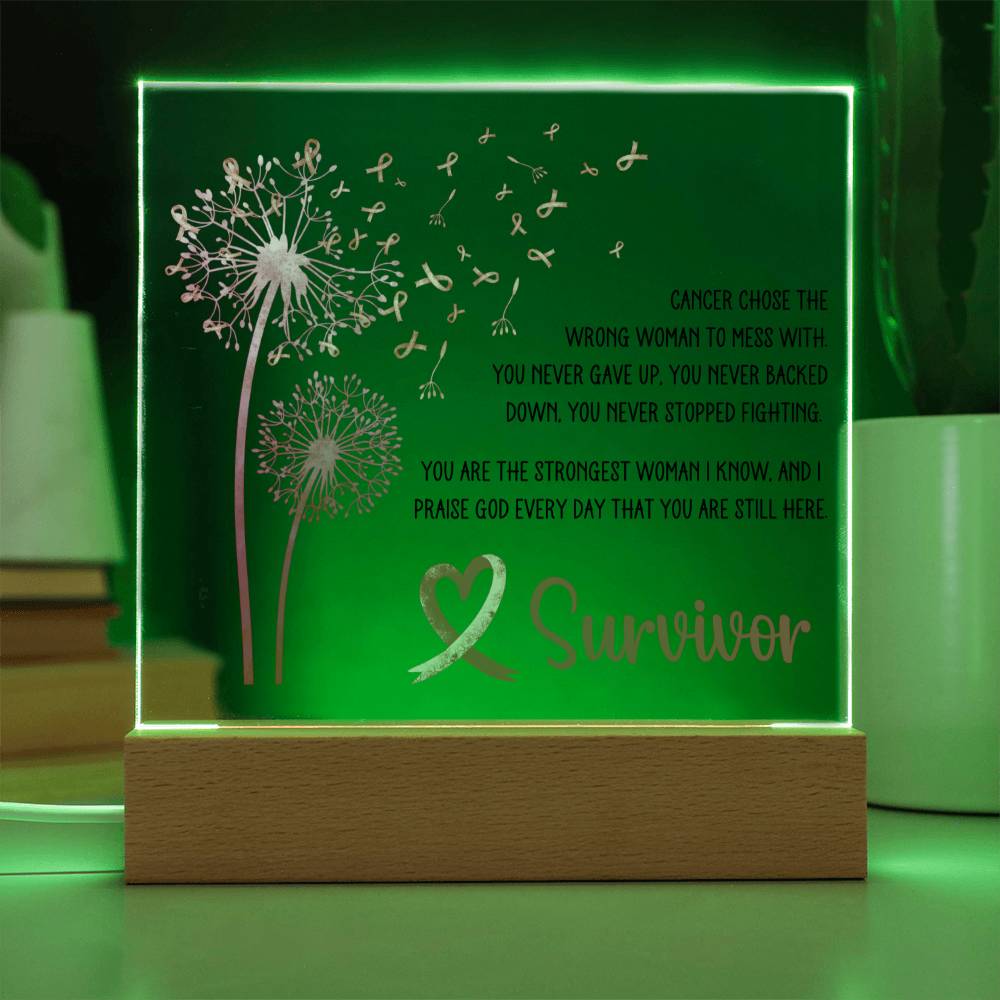 Wrong Woman Breast Cancer Survivor Pink Dandelion Acrylic Plaque