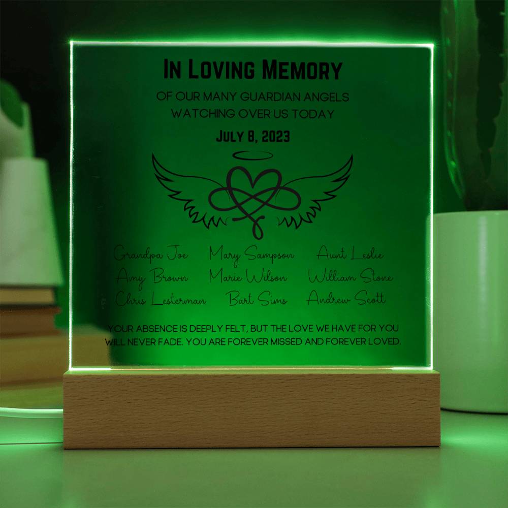 Guardian Angel Wedding Table Memorial Plaque - Up to 12 Names