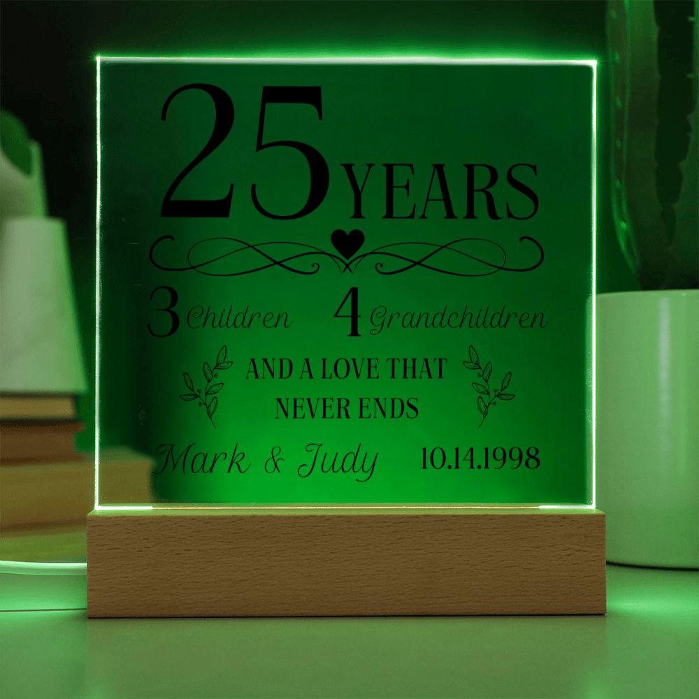25 Year Anniversary Never Ending Love Personalized Acrylic Plaque