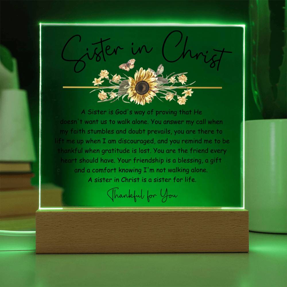 Thankful for You Sister in Christ Sunflower Acrylic Plaque