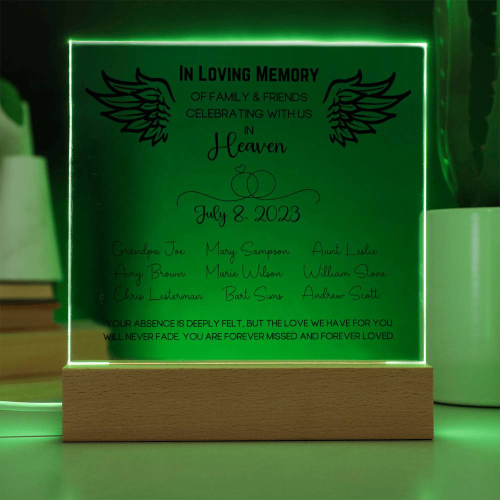 Family & Friends Wedding Table Memorial Plaque - Up to 12 Names
