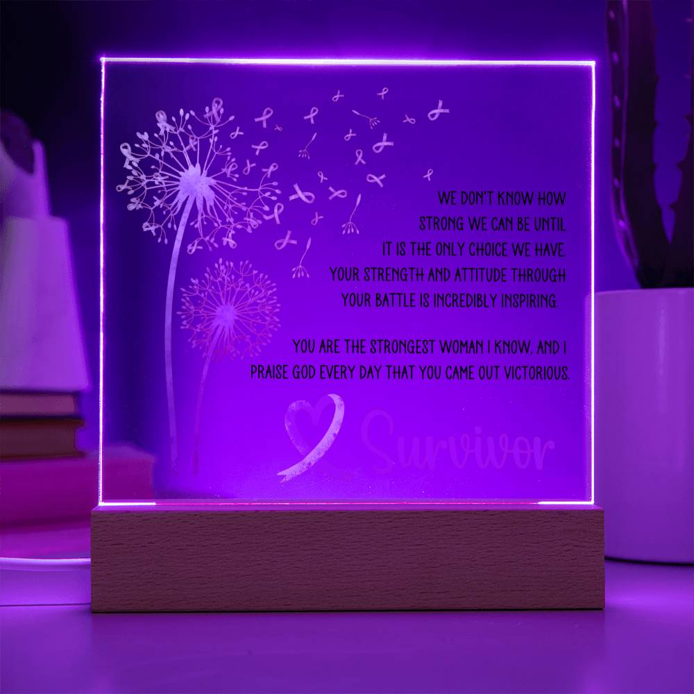 Strongest Woman Breast Cancer Survivor Pink Dandelion Acrylic Plaque