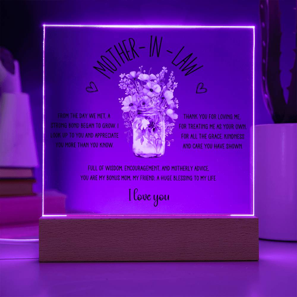 Mother in Law Floral Acrylic Square Plaque