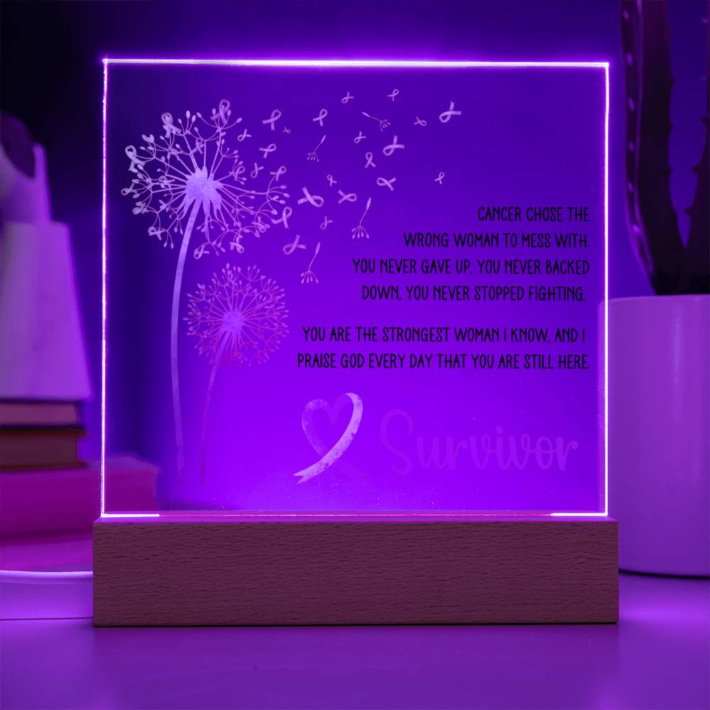 Wrong Woman Breast Cancer Survivor Pink Dandelion Acrylic Plaque