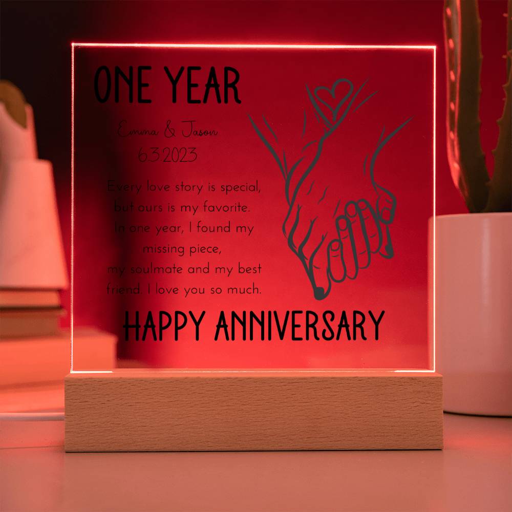 Holding Hands One Year Anniversary Personalized Plaque