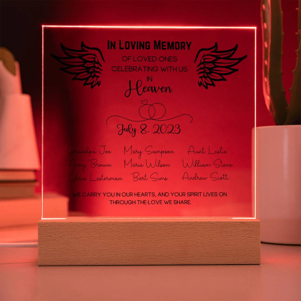 Wedding Table Memorial Plaque for Celebrations - Up to 12 Names