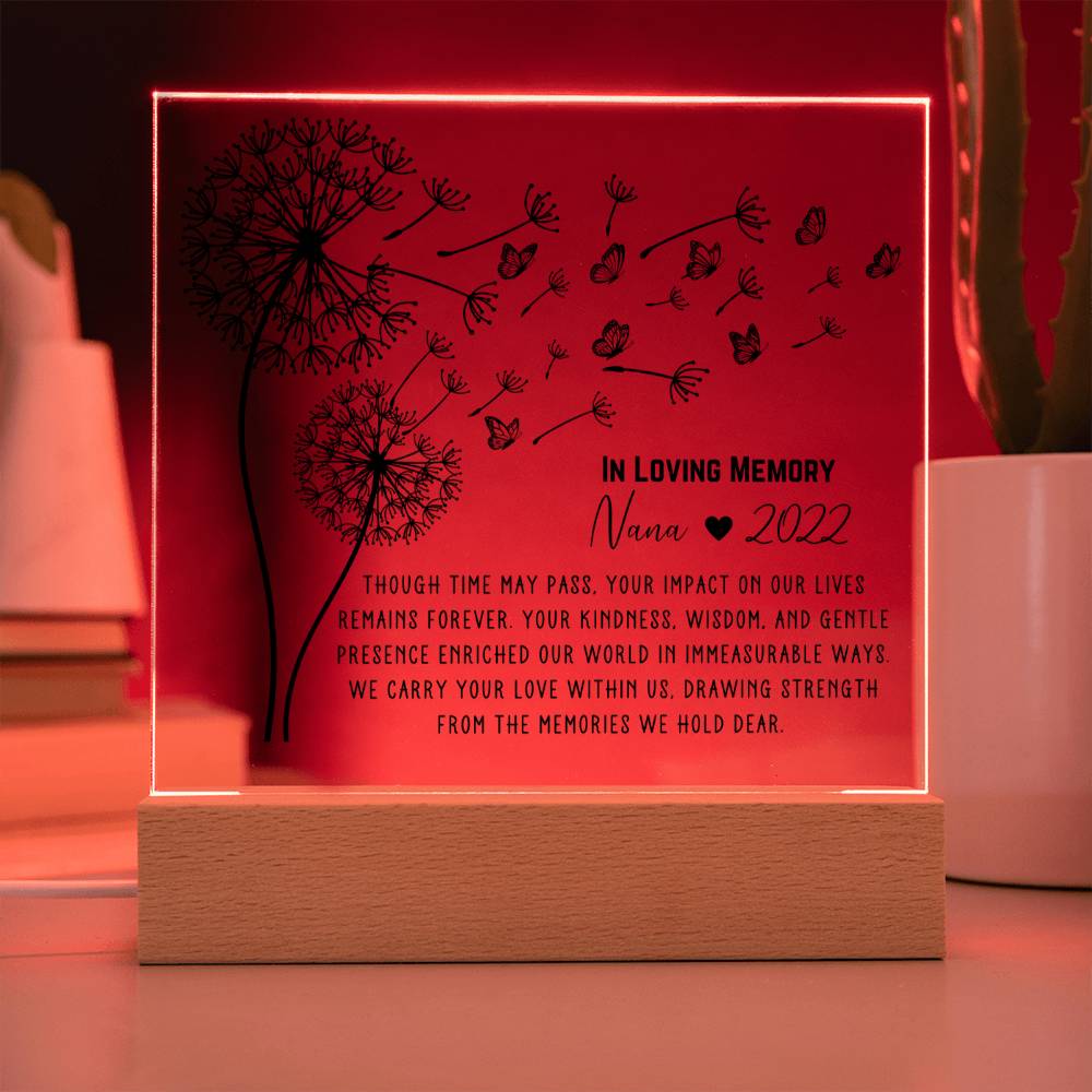 Time May Pass Dandelion Memorial Acrylic Plaque