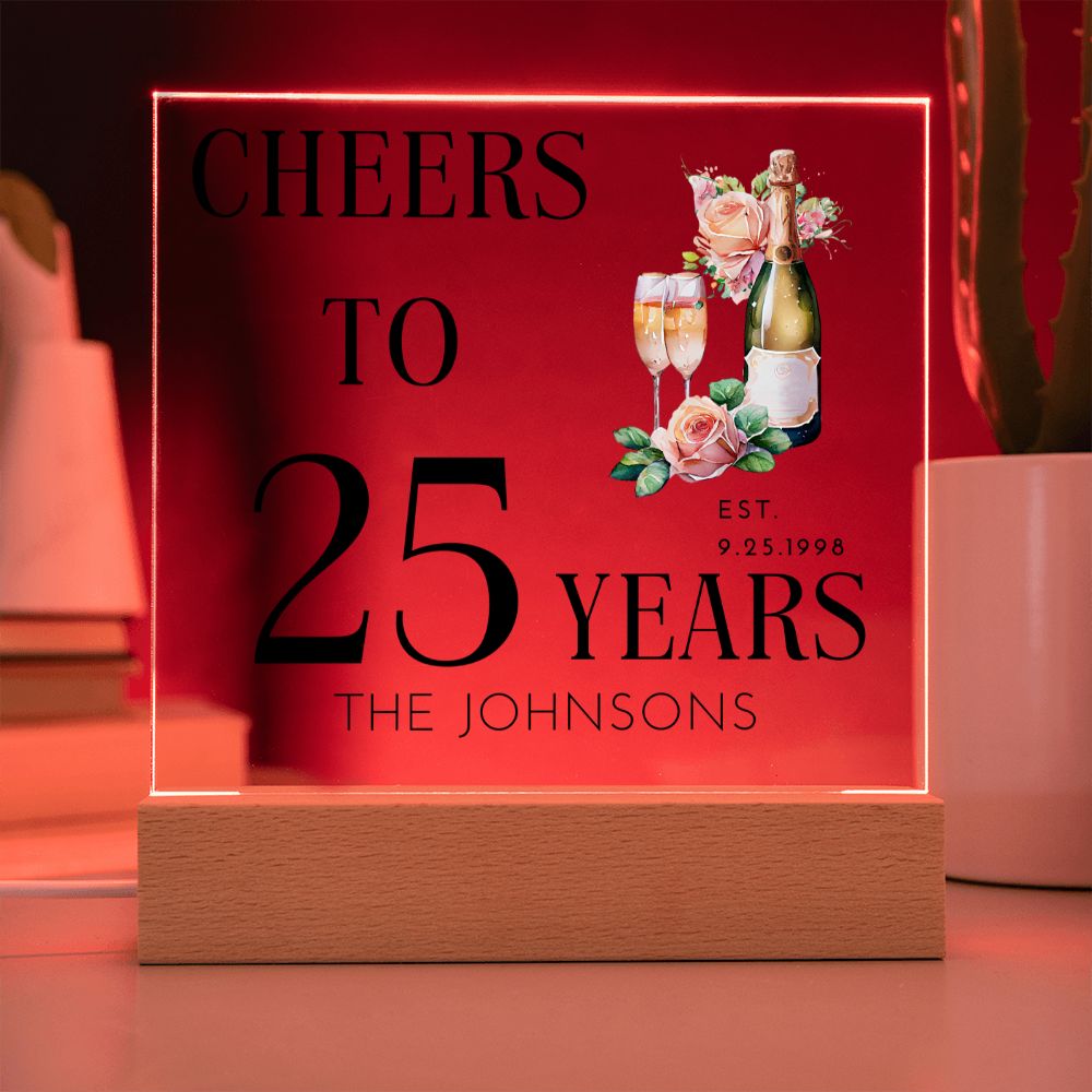 Cheers to 25 Years 25th Anniversary Personalized Acrylic Plaque (Black)