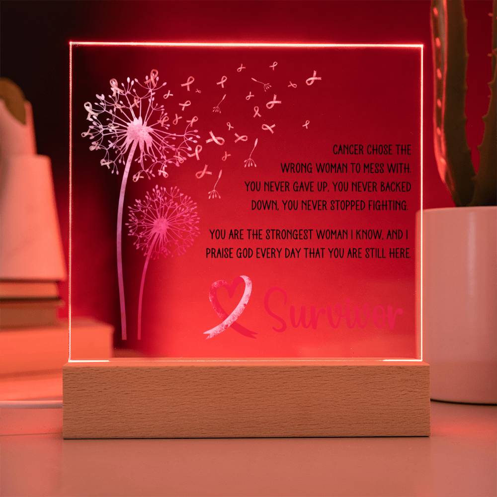 Wrong Woman Breast Cancer Survivor Pink Dandelion Acrylic Plaque