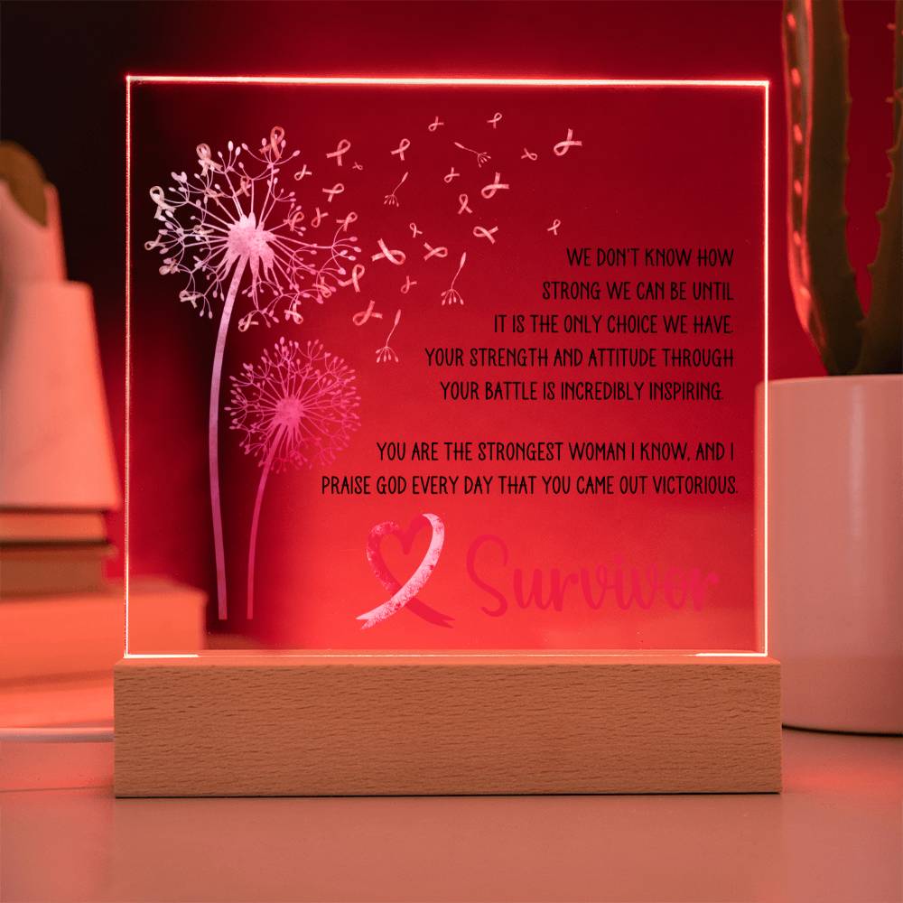 Strongest Woman Breast Cancer Survivor Pink Dandelion Acrylic Plaque