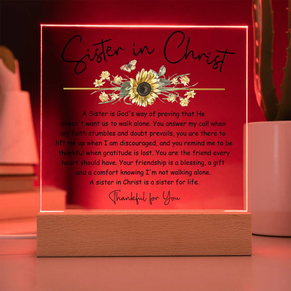 Thankful for You Sister in Christ Sunflower Acrylic Plaque