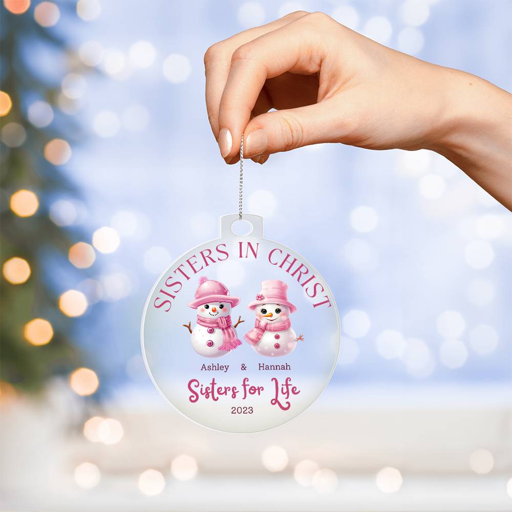 Sister in Christ Personalized Ornament Pink Snowman Ornament for Christian Friendship