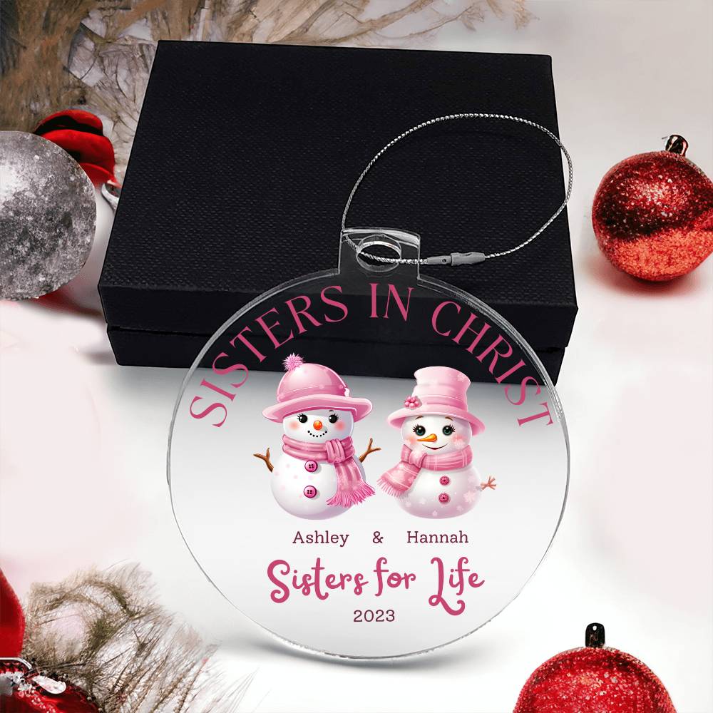 Sister in Christ Personalized Ornament Pink Snowman Ornament for Christian Friendship