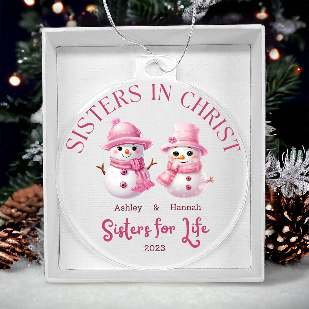 Sister in Christ Personalized Ornament Pink Snowman Ornament for Christian Friendship