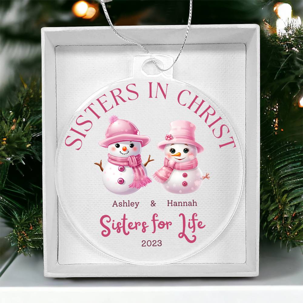 Sister in Christ Personalized Ornament Pink Snowman Ornament for Christian Friendship