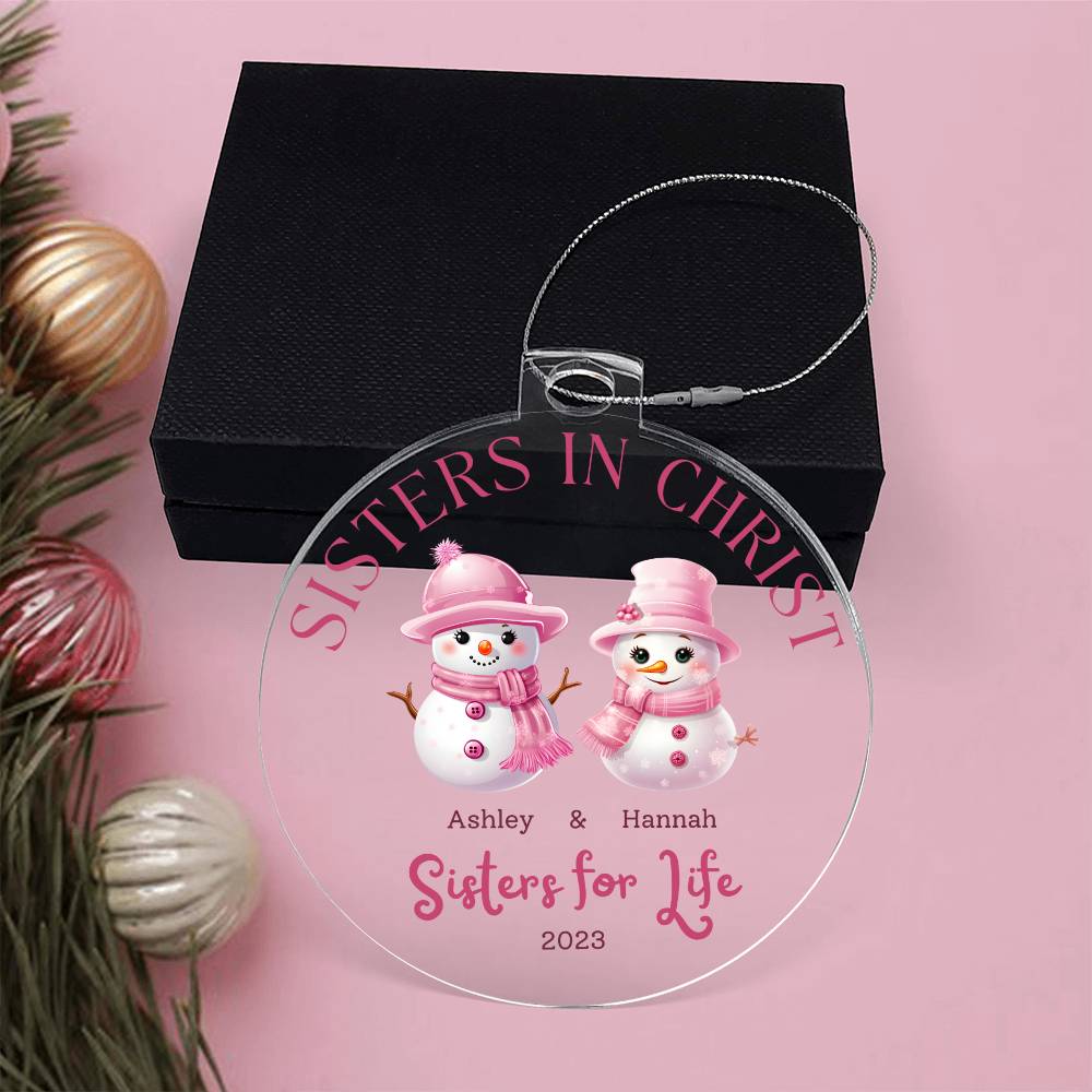 Sister in Christ Personalized Ornament Pink Snowman Ornament for Christian Friendship