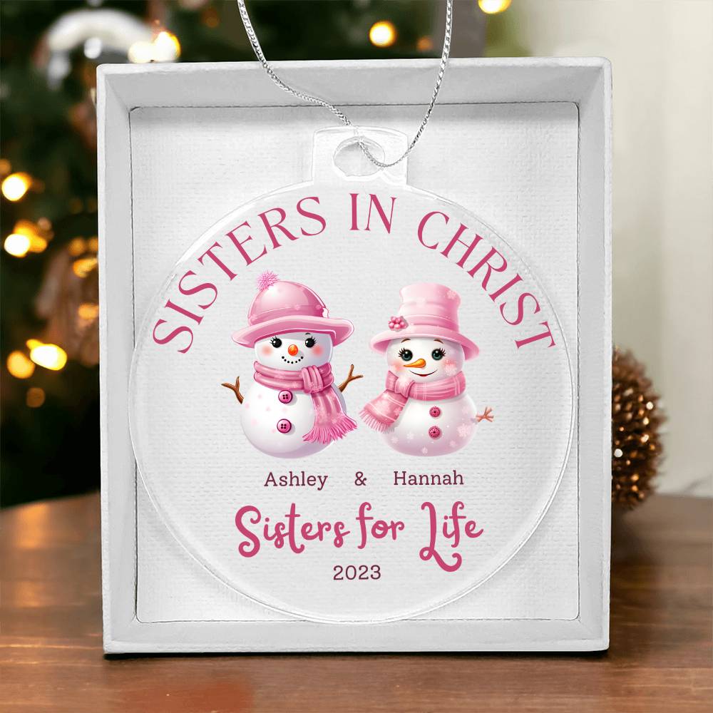 Sister in Christ Personalized Ornament Pink Snowman Ornament for Christian Friendship