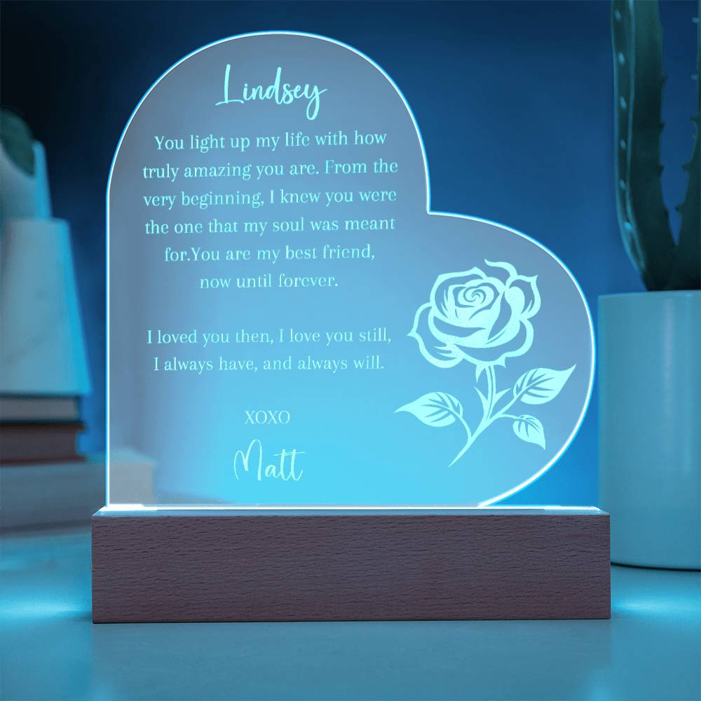 Engraved Heart Plaque Valentines Day Gift for Him, Personalized Anniversary Gift Light Up Heart Sign