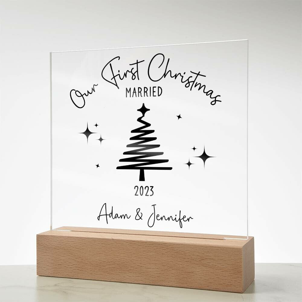 Our First Christmas Newlywed Plaque Personalized Couples First Christmas Sign LED Christmas Plaque