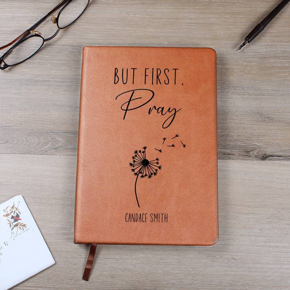 But First Pray Personalized Leather Prayer Journal, Christian Journal for Women, Custom Leather Notebook, Christian Gifts